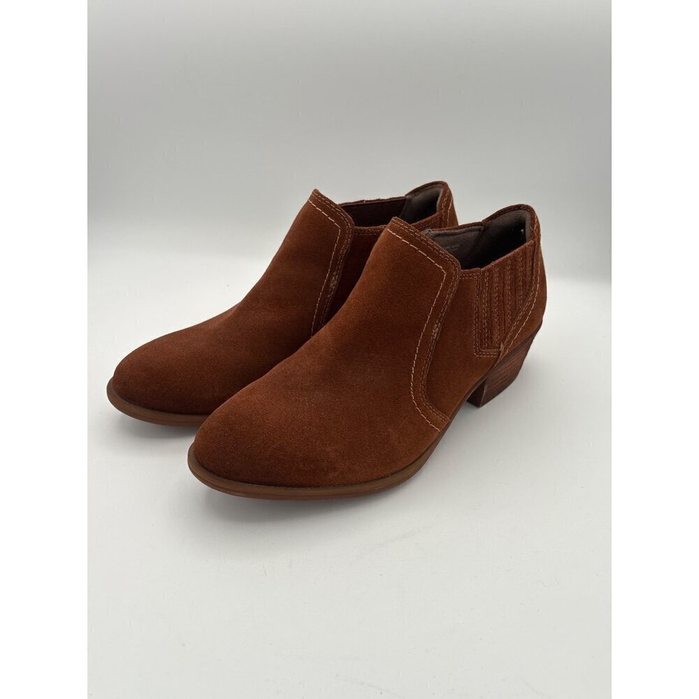 Earth Womens Suede Ankle Boots Size 7 Brown With Zipper Closure & Block Heel